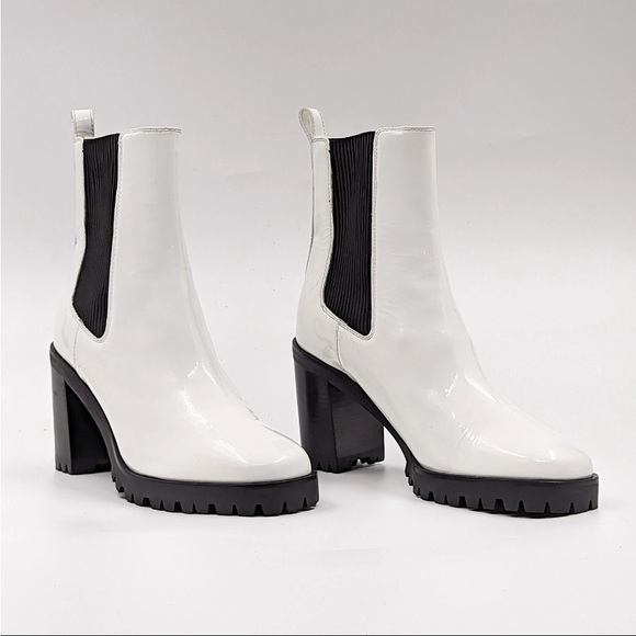 Longchamp Shoes - Longchamp Women White Patent Leather Lug Chelsea Ankle Boots